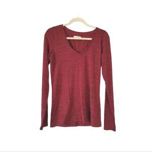 ABERCROMBIE & FITCH Red V Neck Long Sleeve Lightweight Top